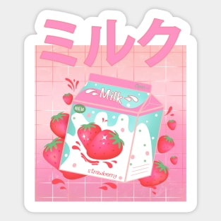 Retro 90s Japanese Kawaii Strawberry Milk Shake Carton Sticker